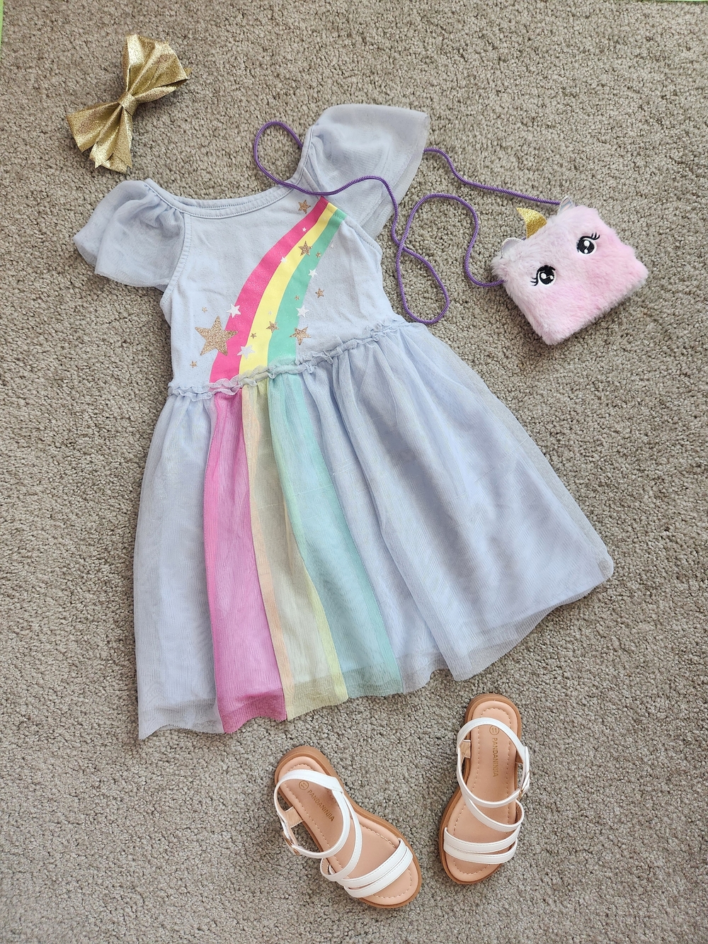 Girls 5T Cat & Jack Light Blue Rainbow Star Tulle Party Dress